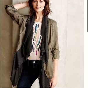 Anthropologie by Hei Hei Green Olive Cascade Anorak  Utility Cardigan